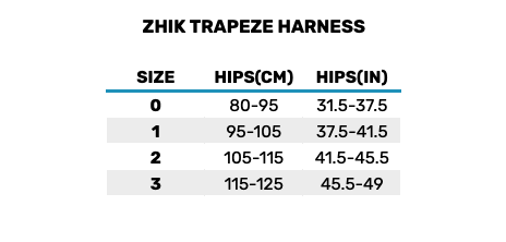 2025 Zhik Trapeze Harness 0 Size Chart